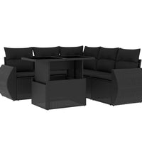 6-tlg. Garten-Sofagarnitur mit Kissen Schwarz Poly Rattan