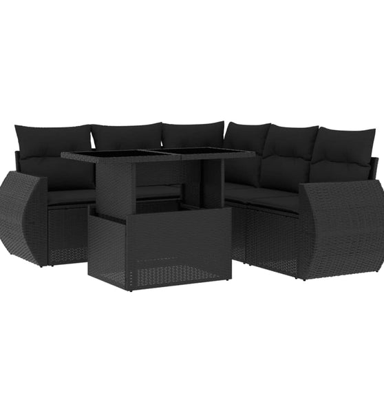 6-tlg. Garten-Sofagarnitur mit Kissen Schwarz Poly Rattan