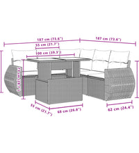 6-tlg. Garten-Sofagarnitur mit Kissen Schwarz Poly Rattan