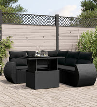 6-tlg. Garten-Sofagarnitur mit Kissen Schwarz Poly Rattan