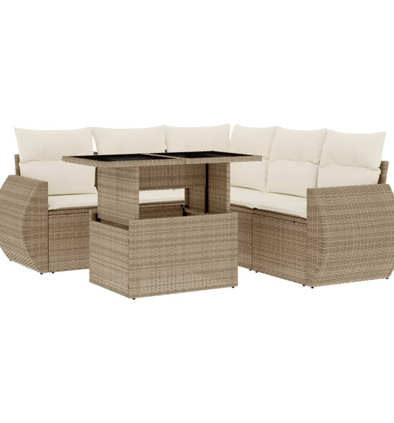6-tlg. Garten-Sofagarnitur mit Kissen Beige Poly Rattan