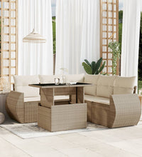 6-tlg. Garten-Sofagarnitur mit Kissen Beige Poly Rattan