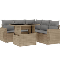 6-tlg. Garten-Sofagarnitur mit Kissen Beige Poly Rattan