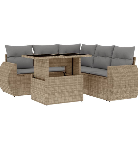 6-tlg. Garten-Sofagarnitur mit Kissen Beige Poly Rattan