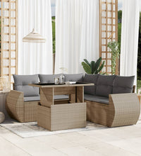 6-tlg. Garten-Sofagarnitur mit Kissen Beige Poly Rattan