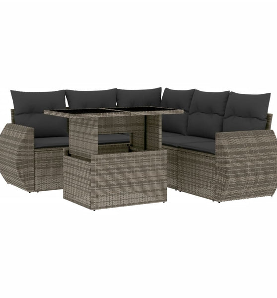 6-tlg. Garten-Sofagarnitur mit Kissen Grau Poly Rattan