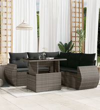 6-tlg. Garten-Sofagarnitur mit Kissen Grau Poly Rattan