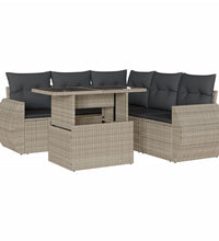 6-tlg. Garten-Sofagarnitur mit Kissen Hellgrau Poly Rattan