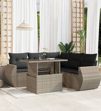 6-tlg. Garten-Sofagarnitur mit Kissen Hellgrau Poly Rattan