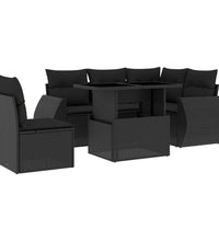 6-tlg. Garten-Sofagarnitur mit Kissen Schwarz Poly Rattan