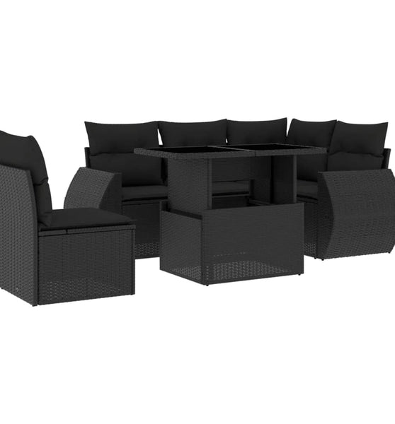 6-tlg. Garten-Sofagarnitur mit Kissen Schwarz Poly Rattan