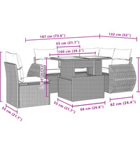 6-tlg. Garten-Sofagarnitur mit Kissen Schwarz Poly Rattan