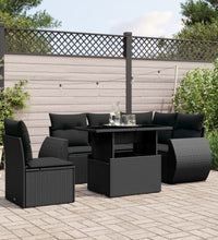 6-tlg. Garten-Sofagarnitur mit Kissen Schwarz Poly Rattan