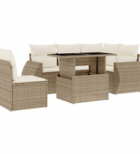6-tlg. Garten-Sofagarnitur mit Kissen Beige Poly Rattan