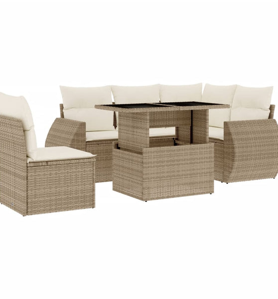 6-tlg. Garten-Sofagarnitur mit Kissen Beige Poly Rattan