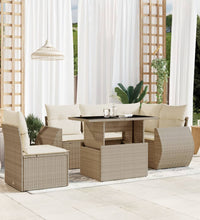 6-tlg. Garten-Sofagarnitur mit Kissen Beige Poly Rattan