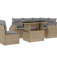 6-tlg. Garten-Sofagarnitur mit Kissen Beige Poly Rattan