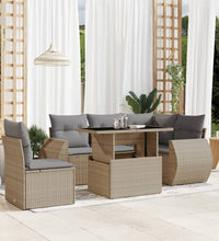 6-tlg. Garten-Sofagarnitur mit Kissen Beige Poly Rattan