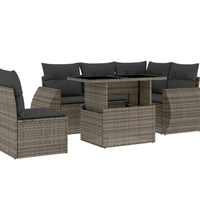 6-tlg. Garten-Sofagarnitur mit Kissen Grau Poly Rattan