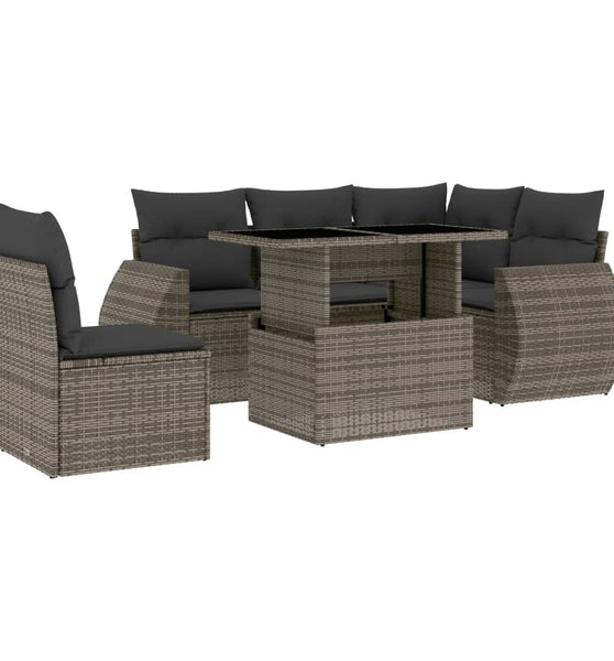 6-tlg. Garten-Sofagarnitur mit Kissen Grau Poly Rattan