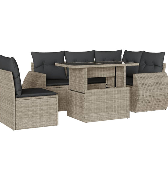 6-tlg. Garten-Sofagarnitur mit Kissen Hellgrau Poly Rattan