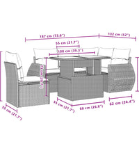 6-tlg. Garten-Sofagarnitur mit Kissen Hellgrau Poly Rattan