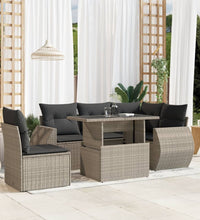 6-tlg. Garten-Sofagarnitur mit Kissen Hellgrau Poly Rattan
