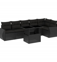 7-tlg. Garten-Sofagarnitur mit Kissen Schwarz Poly Rattan