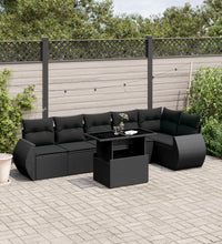 7-tlg. Garten-Sofagarnitur mit Kissen Schwarz Poly Rattan