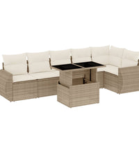 7-tlg. Garten-Sofagarnitur mit Kissen Beige Poly Rattan
