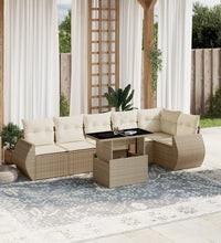 7-tlg. Garten-Sofagarnitur mit Kissen Beige Poly Rattan