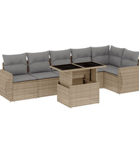 7-tlg. Garten-Sofagarnitur mit Kissen Beige Poly Rattan