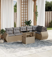 7-tlg. Garten-Sofagarnitur mit Kissen Beige Poly Rattan