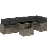 7-tlg. Garten-Sofagarnitur mit Kissen Grau Poly Rattan