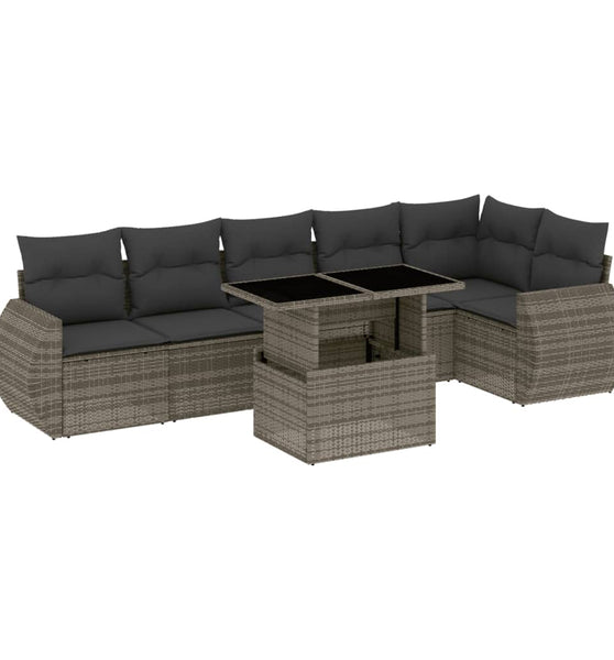 7-tlg. Garten-Sofagarnitur mit Kissen Grau Poly Rattan