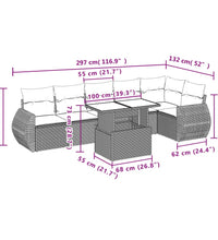 7-tlg. Garten-Sofagarnitur mit Kissen Grau Poly Rattan