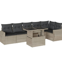 7-tlg. Garten-Sofagarnitur mit Kissen Hellgrau Poly Rattan
