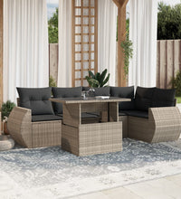 7-tlg. Garten-Sofagarnitur mit Kissen Hellgrau Poly Rattan