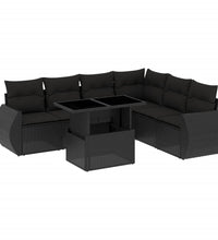 7-tlg. Garten-Sofagarnitur mit Kissen Schwarz Poly Rattan