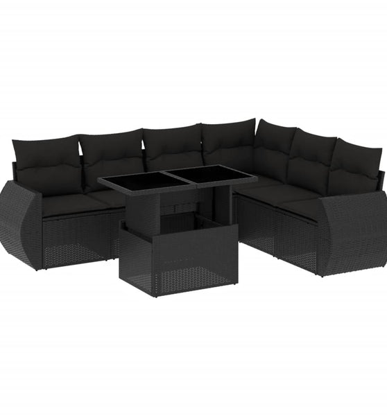 7-tlg. Garten-Sofagarnitur mit Kissen Schwarz Poly Rattan