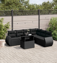 7-tlg. Garten-Sofagarnitur mit Kissen Schwarz Poly Rattan