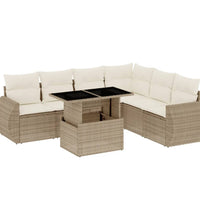 7-tlg. Garten-Sofagarnitur mit Kissen Beige Poly Rattan