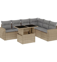 7-tlg. Garten-Sofagarnitur mit Kissen Beige Poly Rattan