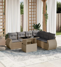 7-tlg. Garten-Sofagarnitur mit Kissen Beige Poly Rattan