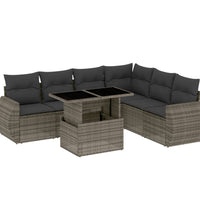 7-tlg. Garten-Sofagarnitur mit Kissen Grau Poly Rattan