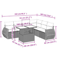 7-tlg. Garten-Sofagarnitur mit Kissen Grau Poly Rattan