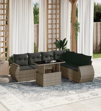 7-tlg. Garten-Sofagarnitur mit Kissen Grau Poly Rattan