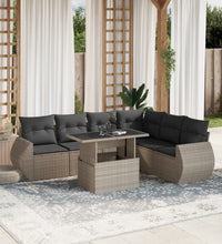 7-tlg. Garten-Sofagarnitur mit Kissen Hellgrau Poly Rattan
