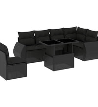 7-tlg. Garten-Sofagarnitur mit Kissen Schwarz Poly Rattan