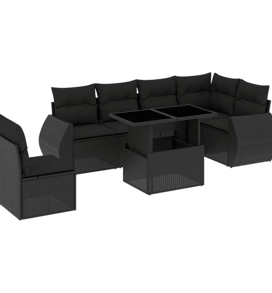 7-tlg. Garten-Sofagarnitur mit Kissen Schwarz Poly Rattan